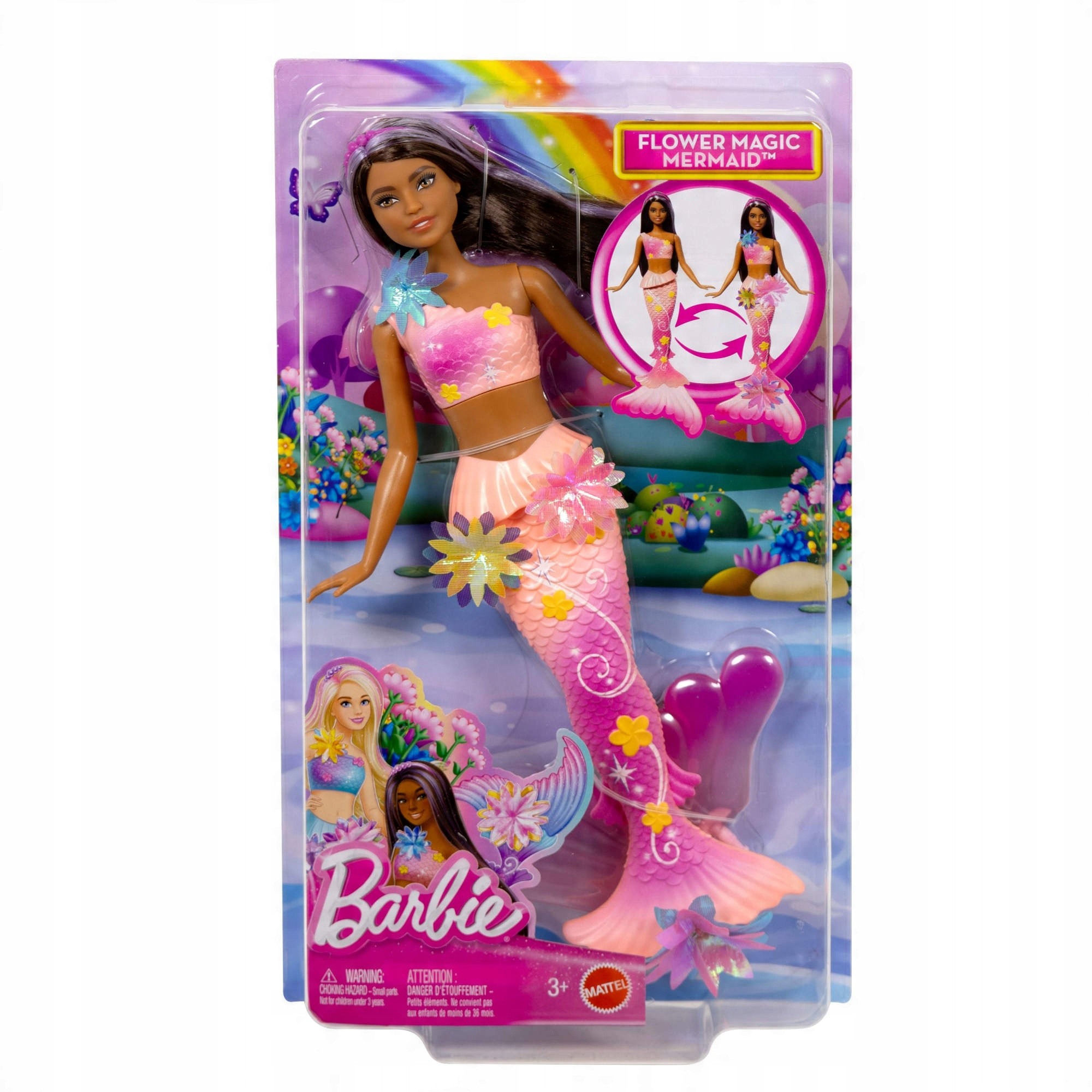 Bábika Barbie Morská panna Kvitnúce kvety Brunetka s funkčnou hračkou 3+ JDM73